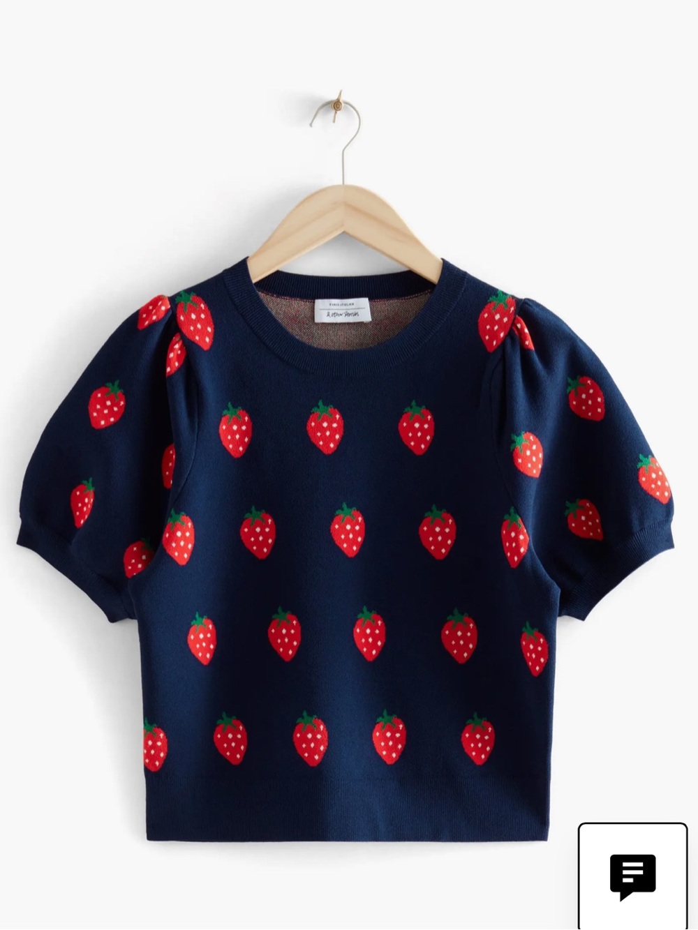 & OTHER STORIES | Strawberry Short Sleeve Sweater In Navy w/ Strawberry Jacquard - Picture 5 of 10